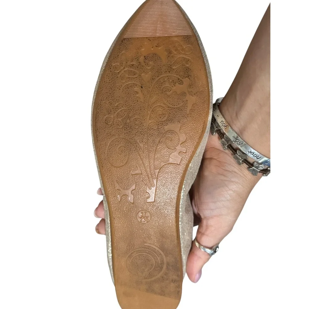 Guansitu Champagne Gold Sequin Pointed Toe Ballet Flats Sz 37/6.5 Fairy Coquette